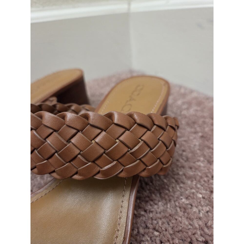 Coach Mia Soft Vegan Leather Woven Ankle Strap Brown Low Heel Sandals, Size 8.5 - Picture 6 of 8